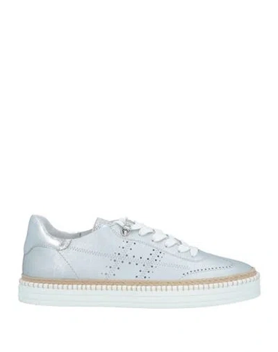 Hogan Woman Sneakers Silver Size 10 Leather
