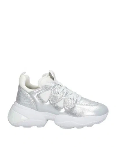 Hogan Woman Sneakers Silver Size 8 Leather, Textile Fibers