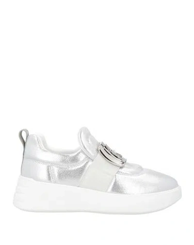 Hogan Woman Sneakers Silver Size 8 Leather