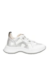 Hogan Woman Sneakers Silver Size 8 Leather In Silver