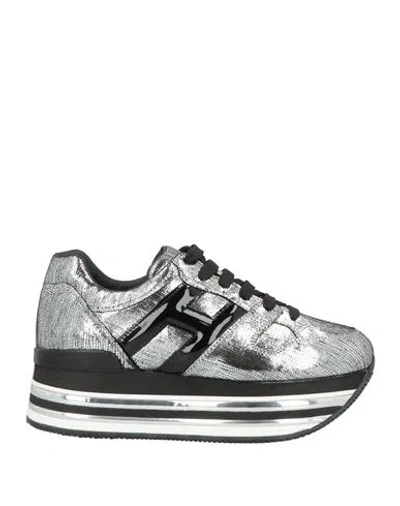 Hogan Woman Sneakers Silver Size 8 Leather