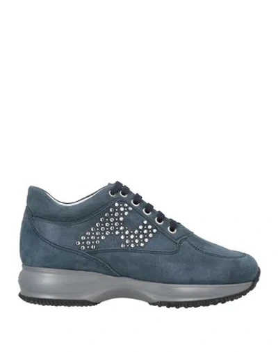 Hogan Woman Sneakers Slate Blue Size 6 Soft Leather In Gray