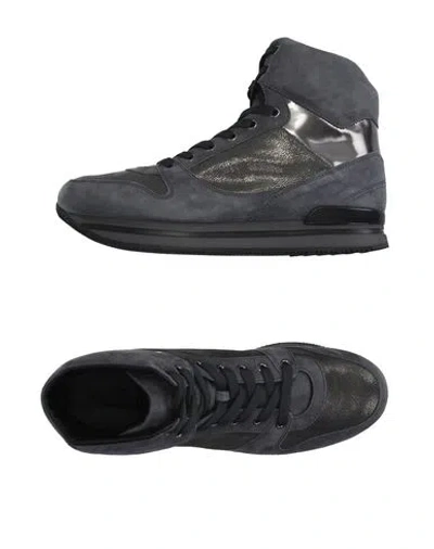 Hogan Woman Sneakers Slate Blue Size 6.5 Soft Leather In Black