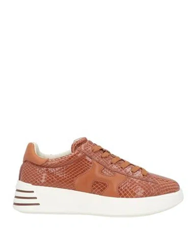 Hogan Woman Sneakers Tan Size 12 Soft Leather In Brown