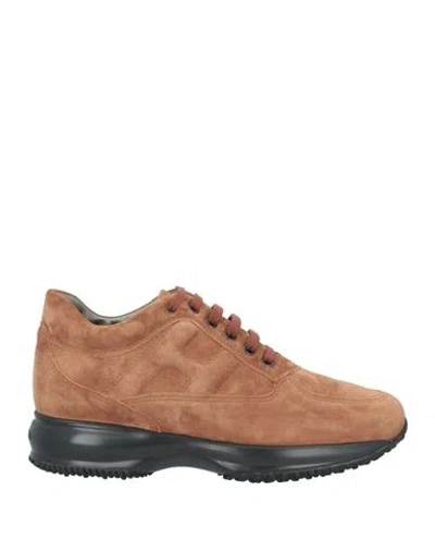Hogan Woman Sneakers Tan Size 8 Soft Leather In Brown