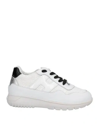 Hogan Woman Sneakers White Size 10c Soft Leather, Textile Fibers