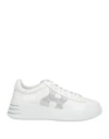 Hogan Leather Sneakers With Rhinestone Logo On The Side In White