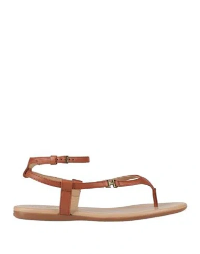 Hogan Woman Thong Sandal Camel Size 8 Leather In Beige