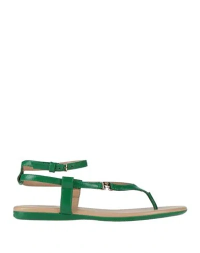 Hogan Woman Thong Sandal Green Size 5 Leather