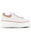 Hogan H-stripes Sneakers In White,pink