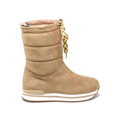 Hogan Women's H222 Shearling Lining Puffer Boot In Beige In Brown