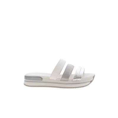 HOGAN WOMEN'S H257 LEATHER SANDALS IN WHITE/SILVER