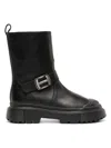 Hogan Black Black H619 Leather Biker Boots In Black
