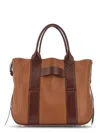 Hogan Small Leather Tote Bag Script In Leather Brown