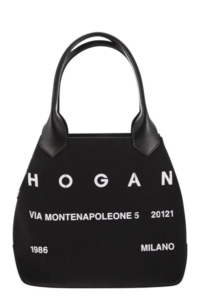 Hogan Women's Script Canvas Medium Tote Bag In Black