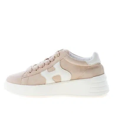 Pre-owned Hogan Women Shoes H562 Beige Soft Suede Leather Rebel Sneaker White Monogram