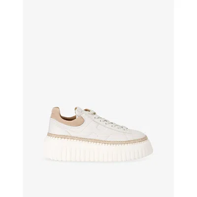 Hogan Womens White/comb H-stripes Logo-print Leather Low-top Trainers Eur 37 / 4 Uk