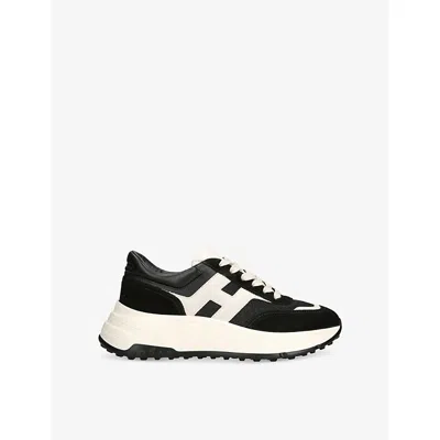 Hogan Womens Blk/white Allacciato H 669 Suede And Leather Low-top Trainers Eur 38/5 Uk