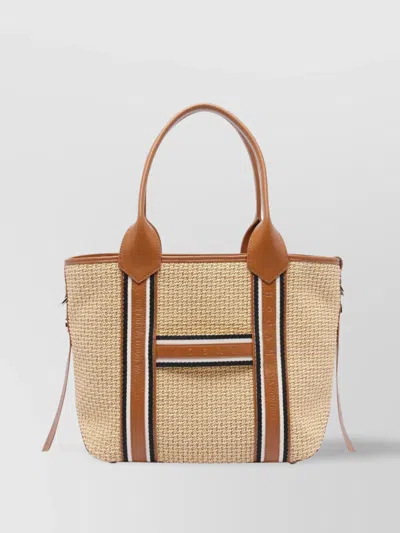 Hogan Woven Texture Tote Bag With Removable Strap In Beige E Marrone