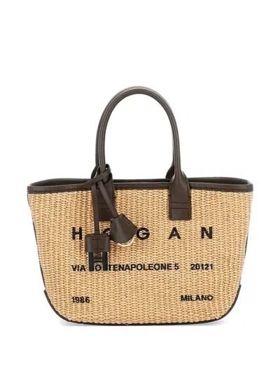 Hogan Woven Top-handle Tote Bag In Nude