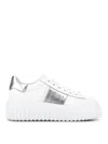 Hogan H-stripes Leather Platform Sneakers In Silver