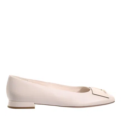 Hogl Beige Coco Square Buckle Leather Ballet Flats In Neutral