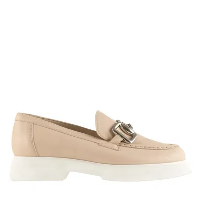 Hogl Beige Max Silver Buckle Leather Loafers