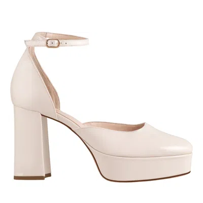 Hogl Beige Victoria High Block Heel Patent Leather Pumps In White