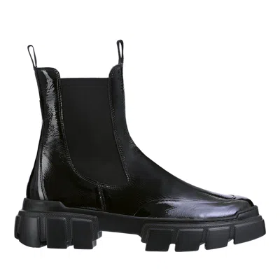 Hogl Black Adventure Glossy Patent Leather Chunky Sole Ankle Boots