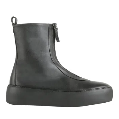 Hogl Black Dylan Smooth Leather Front Zipper Wedge Ankle Boots In Grey