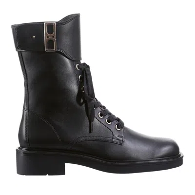 Hogl Black Nick Smooth Leather Metallic Buckle Ankle Boots