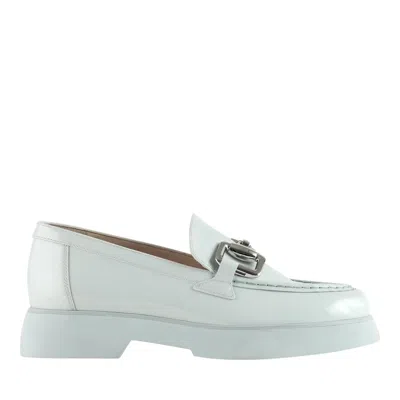 Hogl Blue Max Silver Buckle Patent Leather Loafers In White