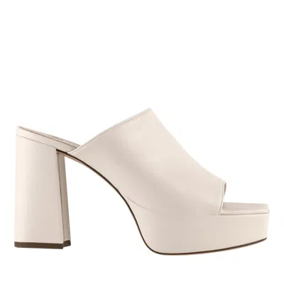 Hogl White Carey High Block Heel Platform Leather Sandals