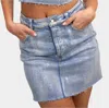 Hoity Toity Metallic Mini Skirt In Light Denim In Blue