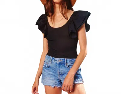 Hoity Toity Ruffle Shoulder Ribbed Bodysuit In Black