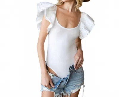 Hoity Toity Ruffle Shoulder Ribbed Bodysuit In White