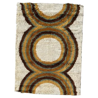 Pre-owned Hojer Eksport Wilton 60's , Circles, Unused, Modern Rya, Danish Rug, Mid Century In Brown