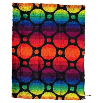 Pre-owned Hojer Eksport Wilton 60's , Mid Century Modern, Unused, Lgbt, Circles, Rya Rug In Black