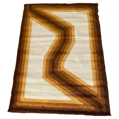 Pre-owned Hojer Eksport Wilton 60s Eksport Wilton, Zigzag Opart, Unused, Mid Century, Danish Rug, Verner Panton In Brown