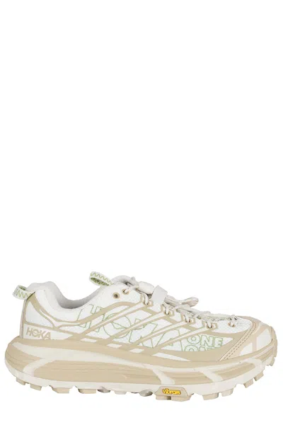 Hoka Beige White U Mafate Three2 Wordmark Mesh Rubber Sneakers In Multi