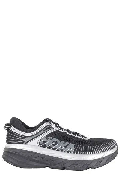Hoka Black M Bondi 7 Side-logo Synthetic Sneakers In Gray