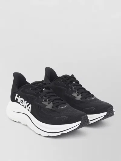 Hoka Clifton 10 Jacquard Knit Unisex Sneakers In Black
