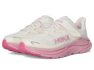 Hoka Clifton 10 Kids Shoes Rose Cream/dried Rose : 13.5 Little Kid M, Textile In White