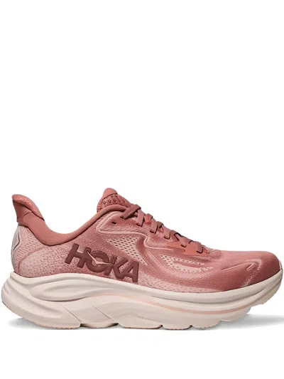 Hoka Clifton 10 Rubber-trimmed Jacquard-mesh Sneakers In Pink