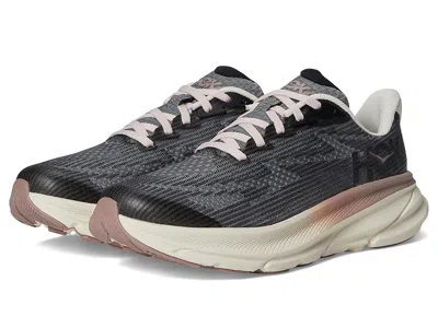 Hoka Clifton 9 (big Kid) Kids Shoes Obsidian/quartzite : 4 Big Kid M, Rubber/textile In Gray