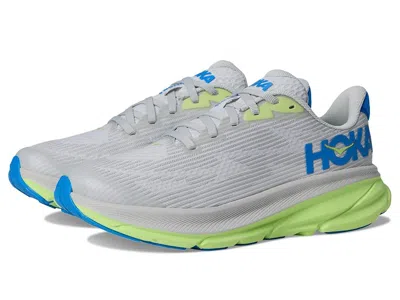 Hoka Clifton 9 (big Kid) Kids Shoes Stardust/electric Cobalt : 5.5 Big Kid M, Rubber/textile In Gray