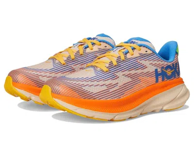 Hoka Clifton 9 (big Kid) Kids Shoes Ultramarine/electric Tangerine : 6 Big Kid M, Rubber/textile In Multi