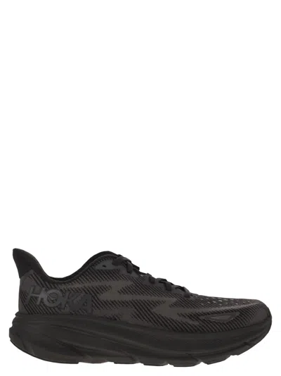 Hoka Clifton 9 Breathable Sports Shoe In Black/black