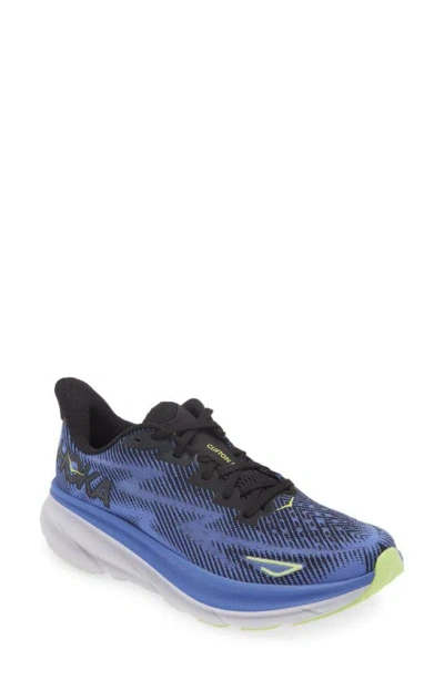 Hoka Clifton 9 Running Shoe In Black / Stellar Blue