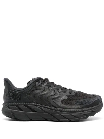 Hoka Clifton Ls Leather-trimmed Mesh Sneakers In Black